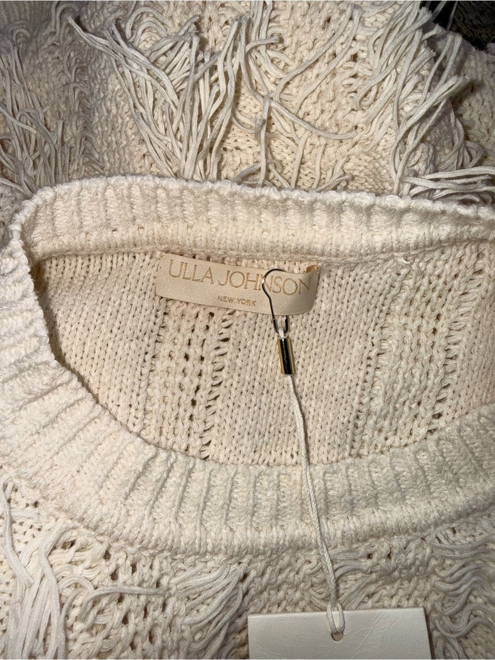 NWT Ulla Johnson Eliana Cream Pull Over Fringed Crewneck Sweater Small - Picture 7 of 8